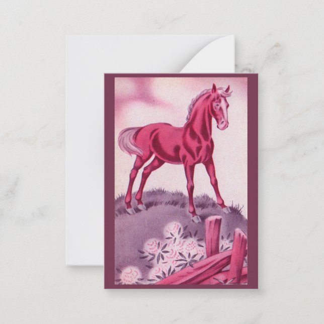 Carte De Correspondance cheval heureux en rose (Devant)