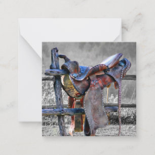 Carte De Correspondance Cheval Saddle Sur Corral Fence Western