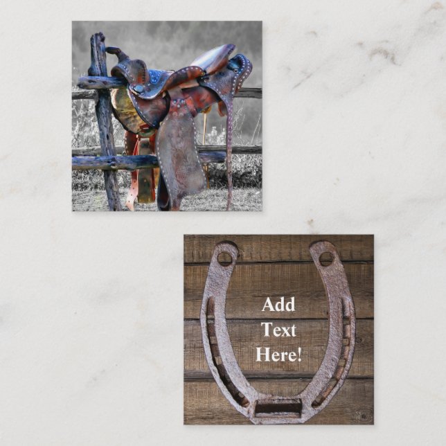 Carte De Correspondance Cheval Saddle Sur Corral Fence Western Note Card (Devant / Derrière)