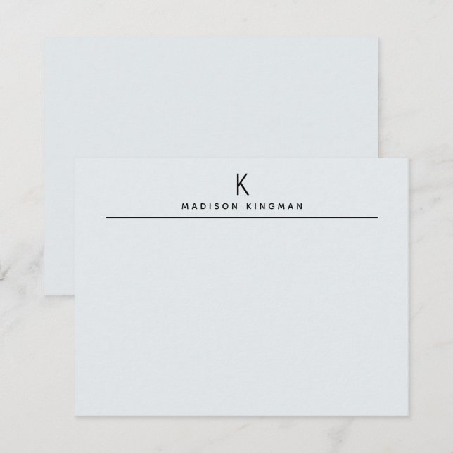 Carte De Correspondance Chic Bleu Clair Monogramme Initial Nom (Devant / Derrière)