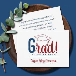 Carte De Correspondance Chic Blue et Cardinal Red Grad Casquette gradué