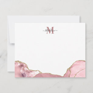 Carte De Correspondance Chic Blush rose Agate Géode Marbre Monogramme Note