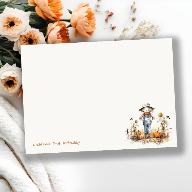 Carte De Correspondance Chic Citrouille Épouvantail Récolte Enfants Annive (Créateur téléchargé)