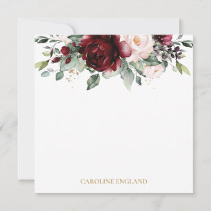 Carte De Correspondance Chic Elegant Bourgogne Rouge Rose Blush Floral