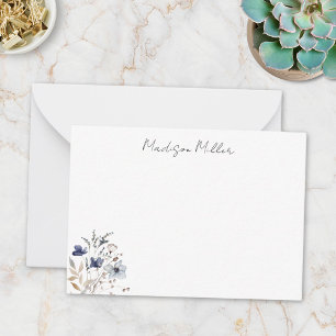 Carte De Correspondance Chic Élégant Fleur Bleue Floral