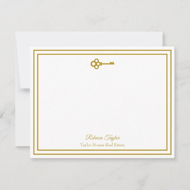 Carte De Correspondance Chic Gold Key Immobilier Société Personnalisée (Devant)