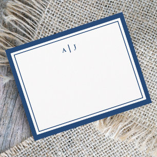 Carte De Correspondance Chic Minimaliste Monogramme Bleu Marine Deux Bordu
