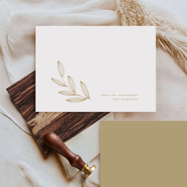 Carte De Correspondance Chic Moderne Botanique Pousse Tan Crème et Blanc (Chic Modern Botanical Sprout Tan Cream and White Note Card)