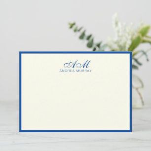 Carte De Correspondance Chic Monogramme Deux Frontières Marine Bleu Ivoire