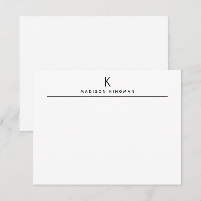 Carte De Correspondance Chic Monogramme Initial Nom Moderne Noir et Blanc (Devant / Derrière)
