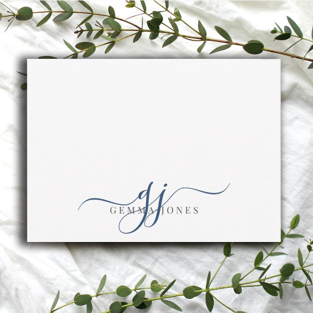Carte De Correspondance Chic Monogramme Marine Initiales de script bleu (Créateur téléchargé)
