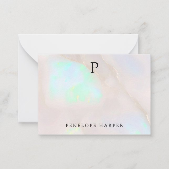 Carte De Correspondance Chic Monogramme Opale Iridescent Holographique (Devant)