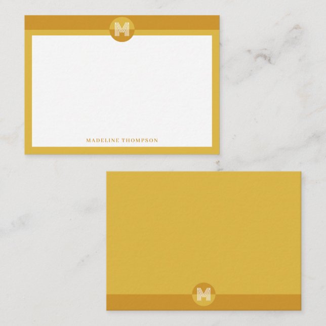 Carte De Correspondance Chic moutarde jaune géométrique Monogramme moderne (Devant / Derrière)