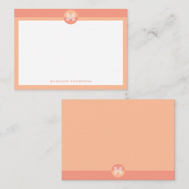 Carte De Correspondance Chic Peach Orange Géométrique Monogramme moderne (Devant / Derrière)
