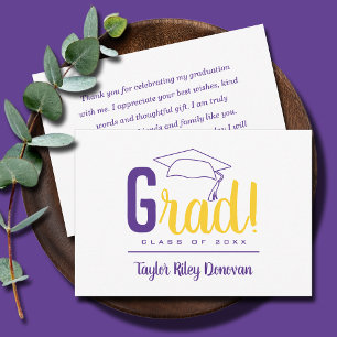 Carte De Correspondance Chic Purple Grad Casquette Grad Grad Graduation