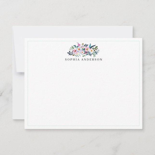 Carte De Correspondance Chic Rose rose Peony Boho Plumes rustiques (Devant)
