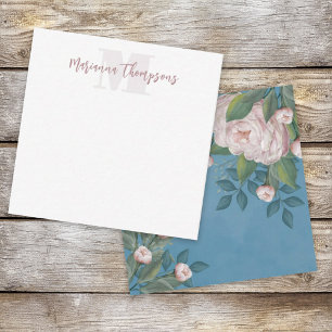 Carte De Correspondance Chic rose Vintage Rose Floral Élégant Fleur Bleu