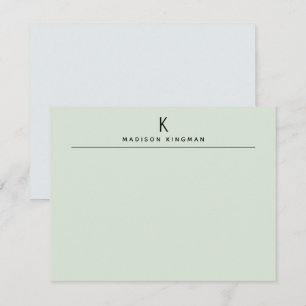 Carte De Correspondance Chic Vert Clair Moderne Monogramme Nom Initial