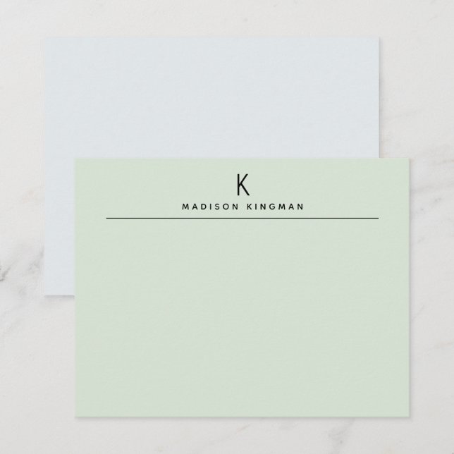 Carte De Correspondance Chic Vert Clair Moderne Monogramme Nom Initial (Devant / Derrière)