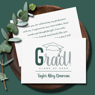Carte De Correspondance Chic Vert foncé et gris Casquette Grad Grad Grad G