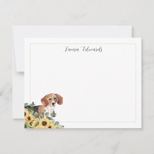 Carte De Correspondance Chien beagle Sunflower Eucalyptus Personnalisé (Devant)
