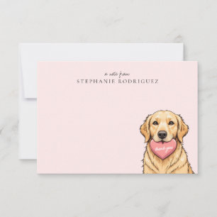 Carte De Correspondance Chien mignon personnalisé avec cœur rose Merci