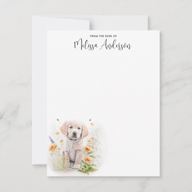 Carte De Correspondance Chien Puppy Golden Retriever Moderne Aquarelle (Devant)