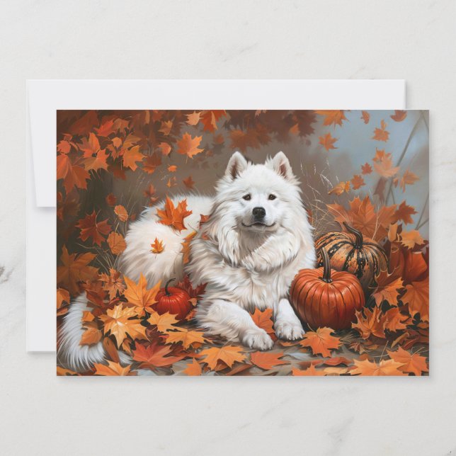 Carte De Correspondance Chien Samoyé Nom personnalisé Automne (Dos)