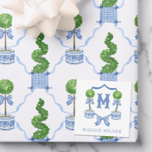 Carte De Correspondance Chinoiserie Aquarelle Bow Topior Monogramme Crest