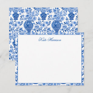 Carte De Correspondance Chinoiserie Bleu et Blanc Gingembre Jar Vases flor