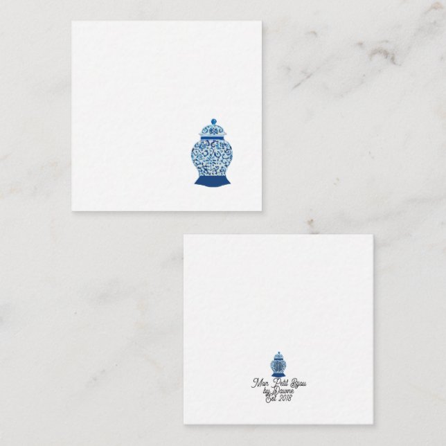 Carte De Correspondance Chinoiserie Jar de gingembre bleu et blanc (Devant / Derrière)