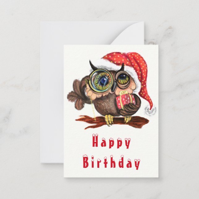 Carte De Correspondance Chouette mignonne avec un chapeau de Noël et un ca (Dos)