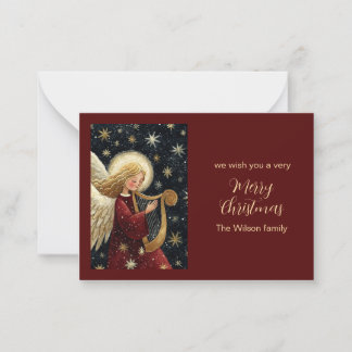 Carte De Correspondance Christmas Angel Harp Starry Night Holiday Card