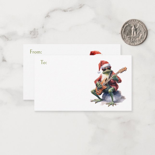 Carte De Correspondance Christmas Frog Rock Band À/De Cadeau (Devant/Arrière en situation)