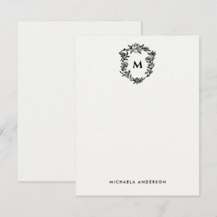 Carte De Correspondance Cimier floral Élégant Monogramme & Nom
