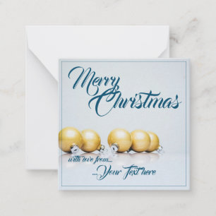 Carte De Correspondance Cinq boules de Noël dorées - écriture bleue