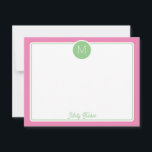 Carte De Correspondance Circle Monogram Initial Preppy Pink Green<br><div class="desc">This girly design features a simple border with a circle at the top containing a monogram initial and space for a name/text on the bottom. Click the customize button if you would like to adjust the design elements and/or further modify the text! Variations of this design, additional colors, as well...</div>