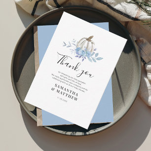 Carte De Correspondance Citrouille Bleu Baby shower Floral Merci