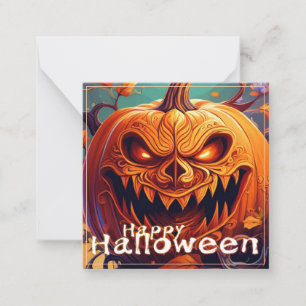 Carte De Correspondance Citrouille orange effrayante avec visage, Hallowee