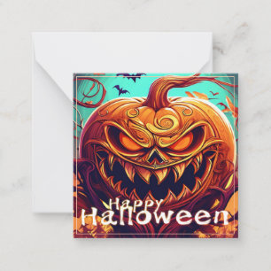 Carte De Correspondance Citrouille sinistre Chauve-souris Halloween Art