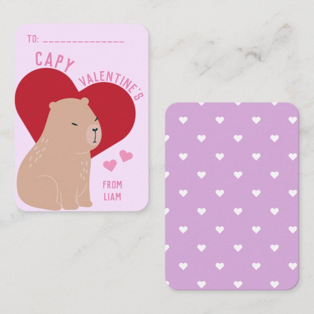 Carte De Correspondance Classe Saint Valentin Capybara Capy (Devant / Derrière)