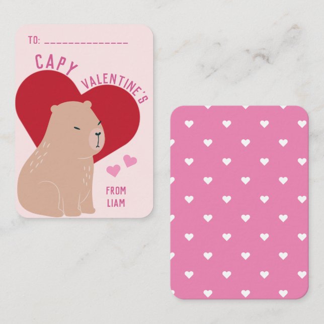 Carte De Correspondance Classe Saint Valentin Capybara Capy (Devant / Derrière)