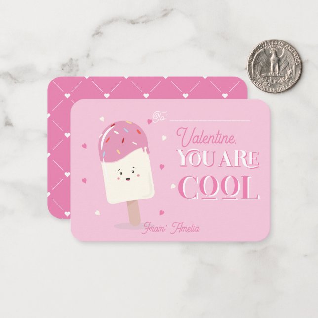 Carte De Correspondance Classe Saint Valentin Cool Popsicle (Devant/Arrière en situation)