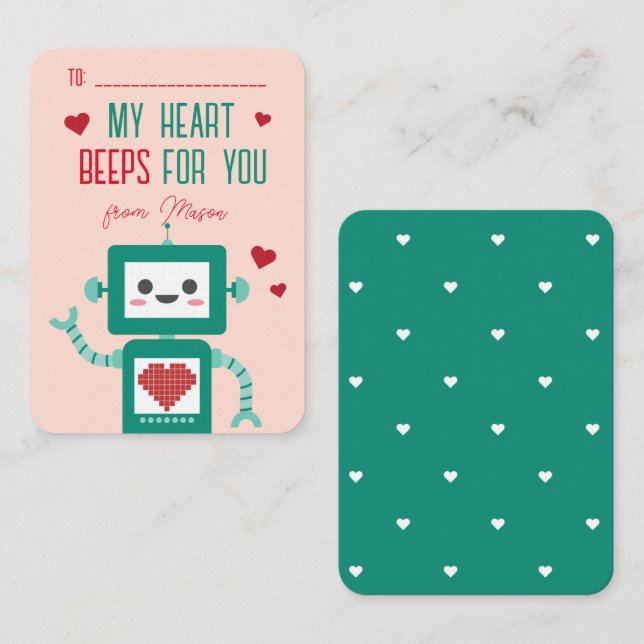 Carte De Correspondance Classe Valentine's Day Robot Beeps Card (Devant / Derrière)
