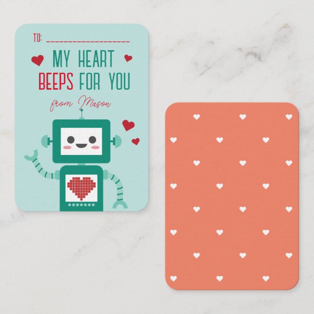 Carte De Correspondance Classe Valentine's Day Robot Beeps Card (Devant / Derrière)