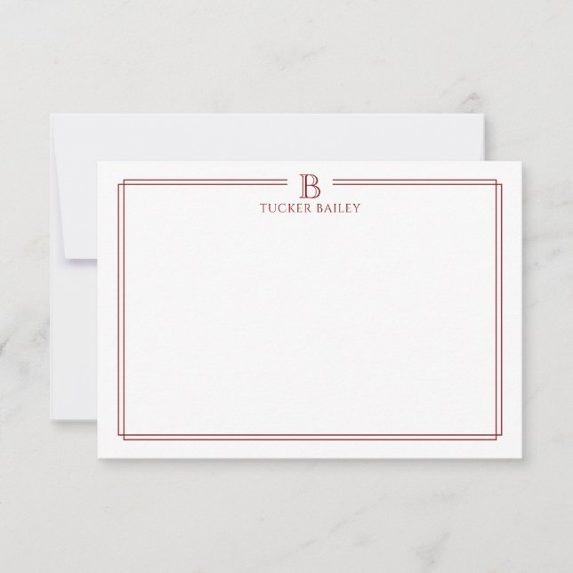 Carte De Correspondance Classic Initial Monogram Red Border Stationery (Devant)