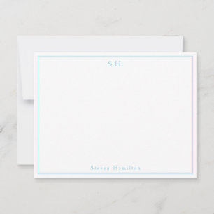 Carte De Correspondance Classic Light Baby Blue Monogramme Nom Minimaliste