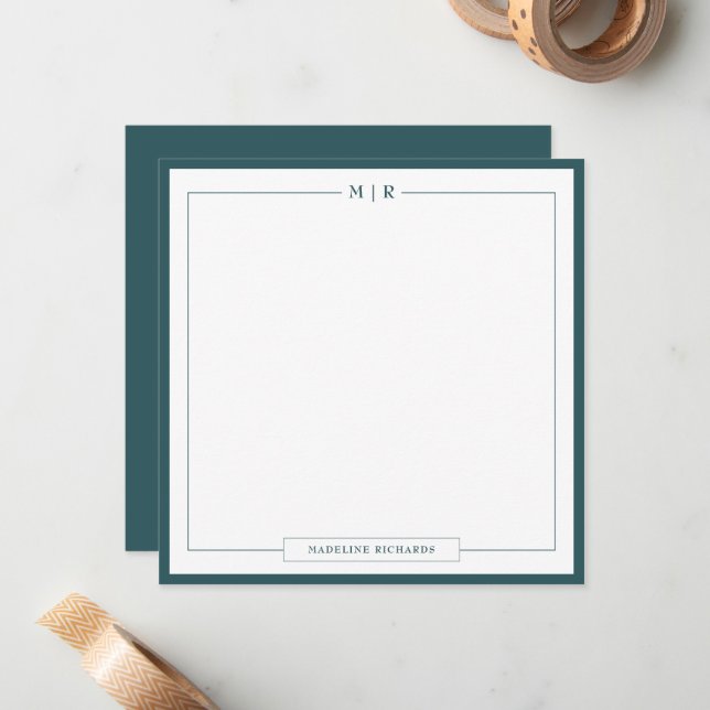 Carte De Correspondance Classic Monogram Smoke Green Border Stationery (Devant/Arrière en situation)