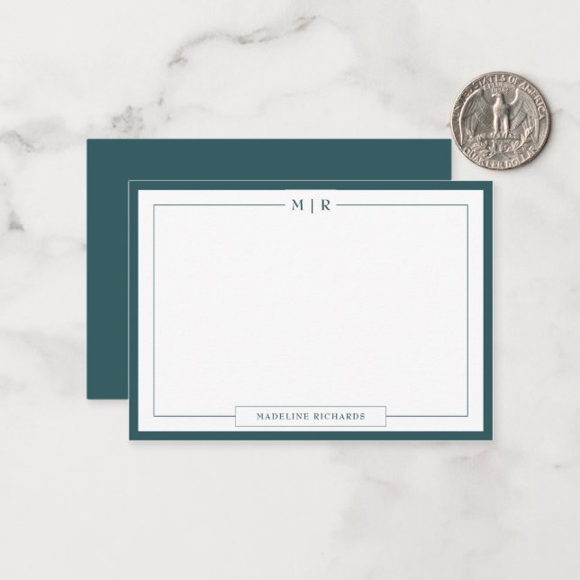 Carte De Correspondance Classic Monogram Smoke Green Border Stationery (Devant/Arrière en situation)