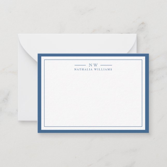 Carte De Correspondance Classic Navy Blue Two Border Monogram Lined (Devant)